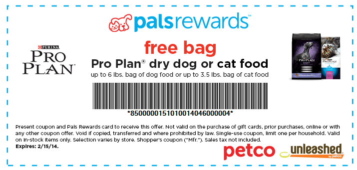 free pro plan dog cat food coupon