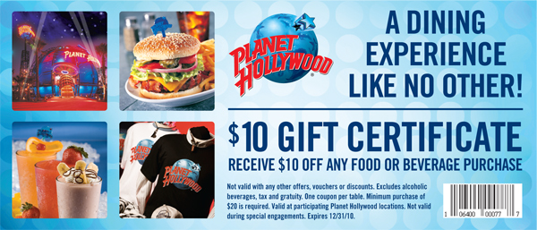 $10 Planet Hollywood Coupon