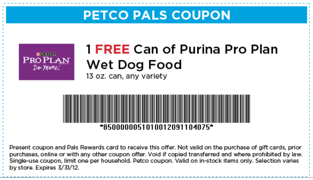 Free Can of Purina Pro Plan Dog Food Petco